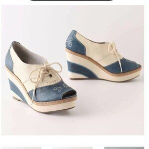 ANTHROPOLOGIE Pilcro & The Letterpress Brighton Oxford Wedge Heel Size 7